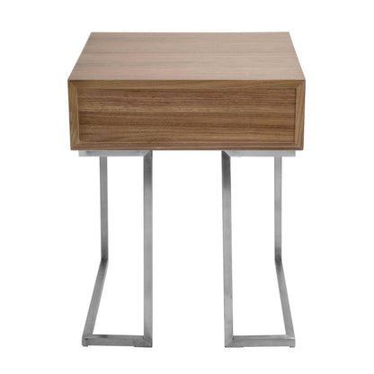 Walnut Wood, Stainless Steel Silver Frame Roman End Table