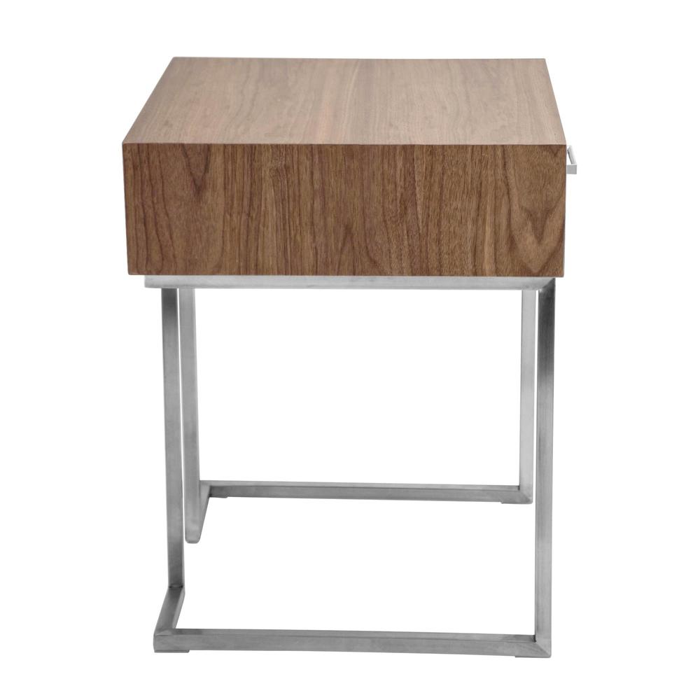 Walnut Wood, Stainless Steel Silver Frame Roman End Table