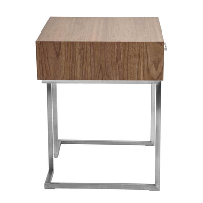 Walnut Wood, Stainless Steel Silver Frame Roman End Table