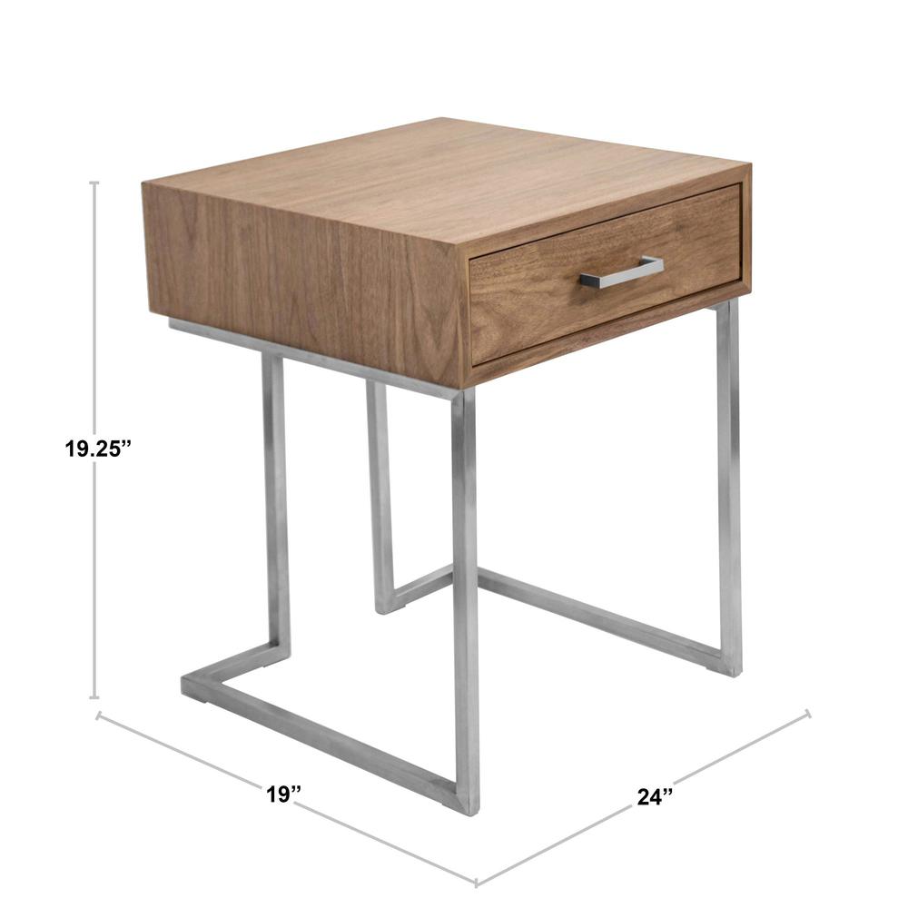 Walnut Wood, Stainless Steel Silver Frame Roman End Table