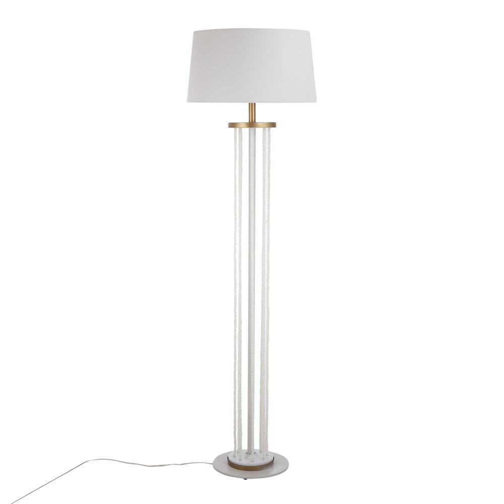 Natural Wood, White Metal, White Rope Rope Floor Lamp