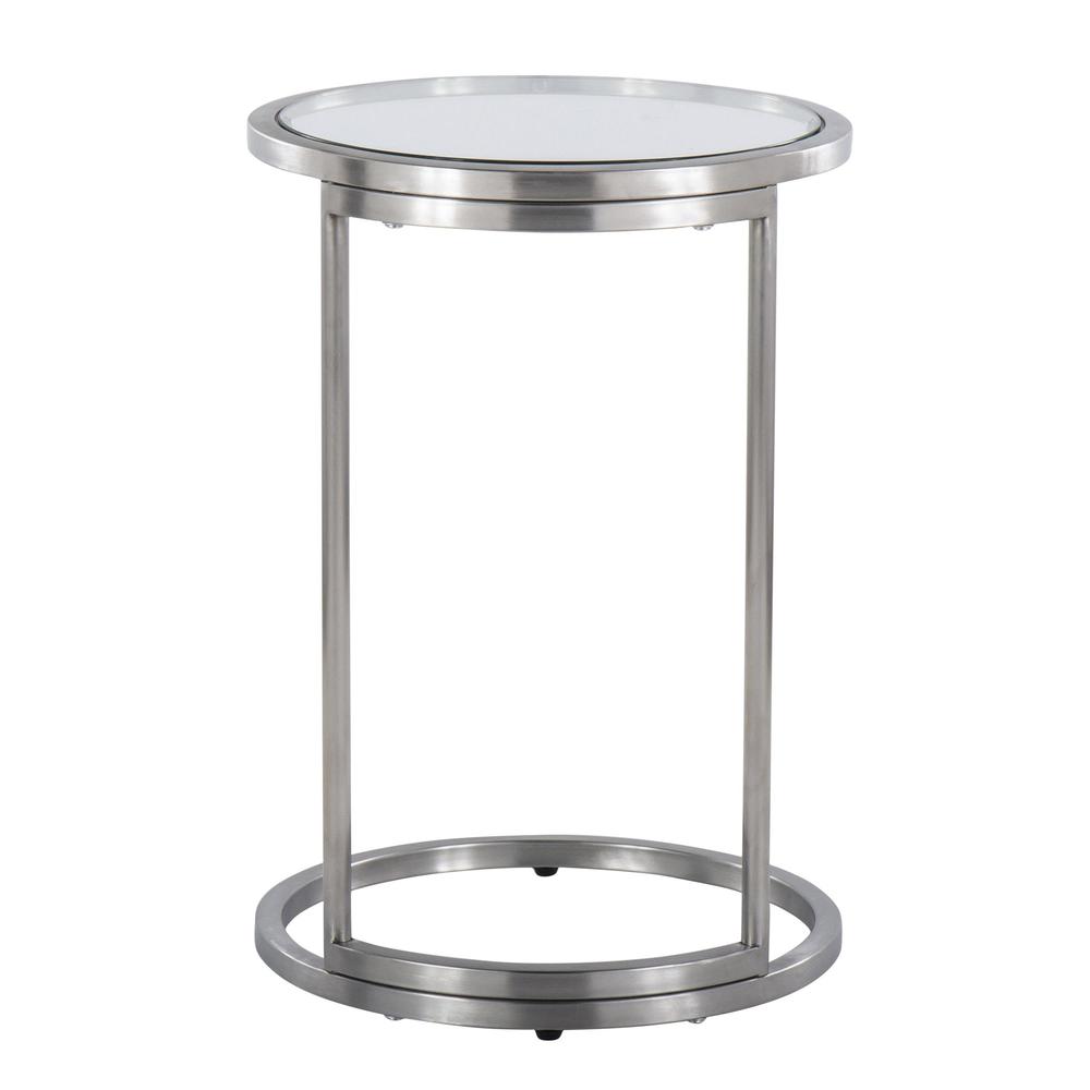 Stainless Steel, Clear Glass Round Zenn End Table
