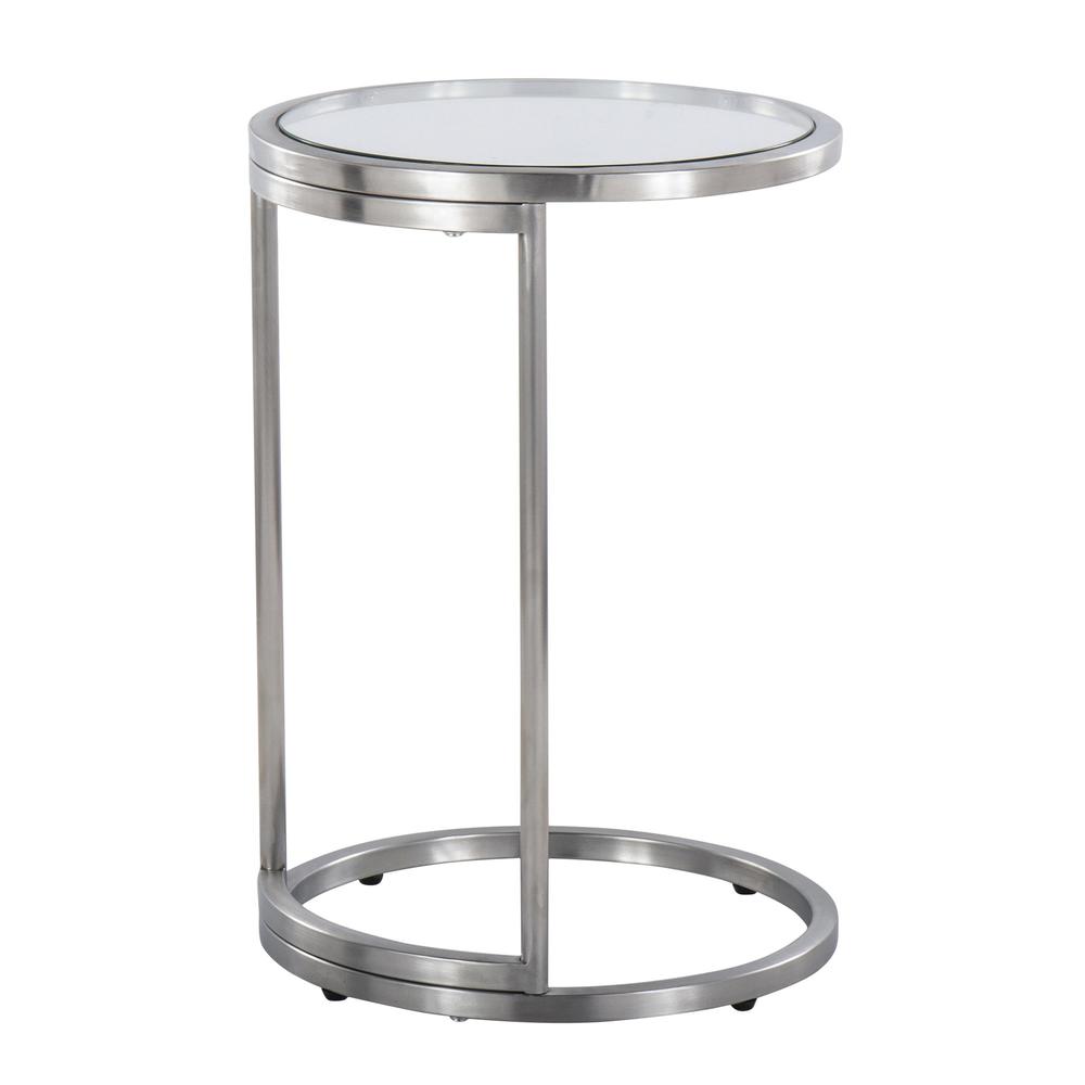 Stainless Steel, Clear Glass Round Zenn End Table