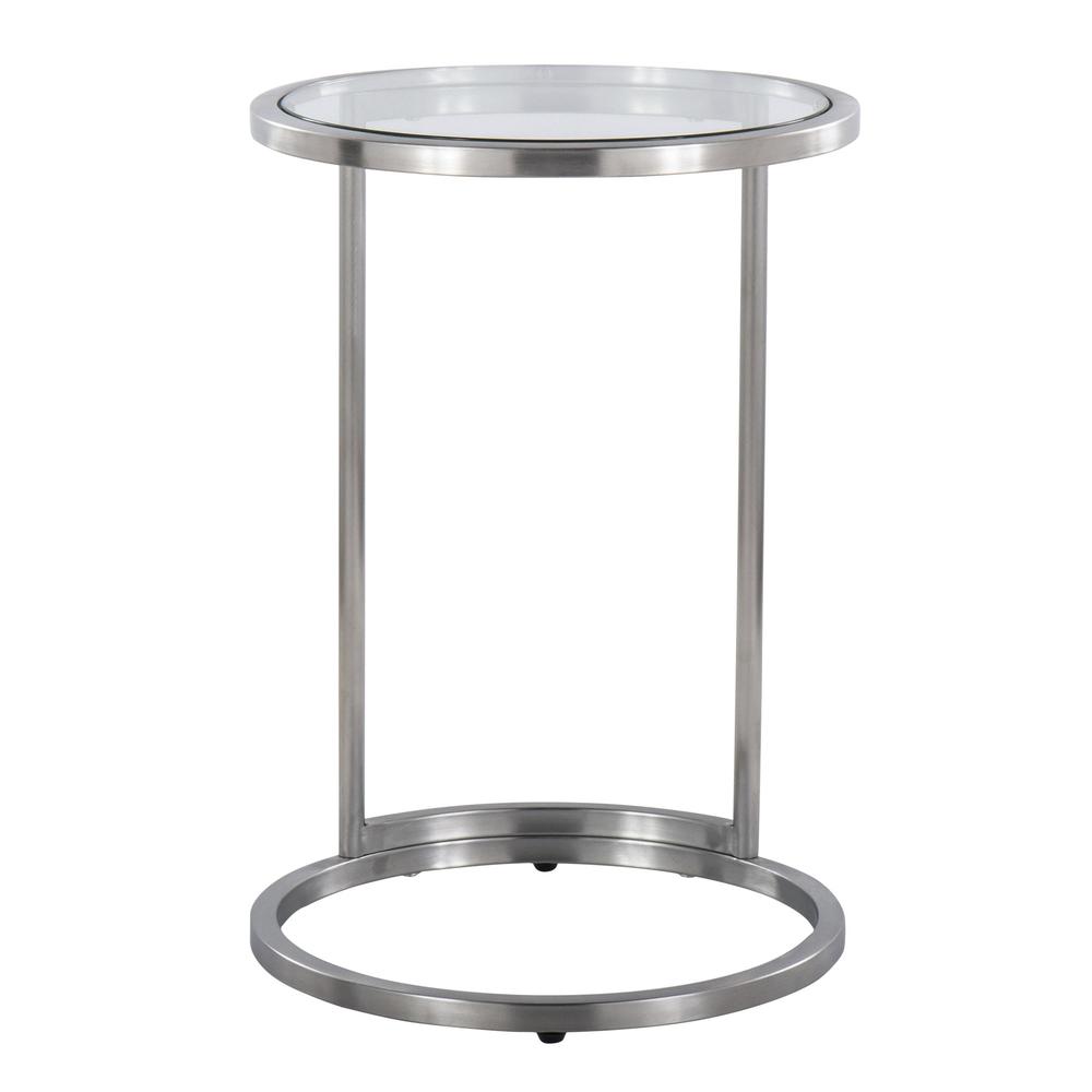 Stainless Steel, Clear Glass Round Zenn End Table