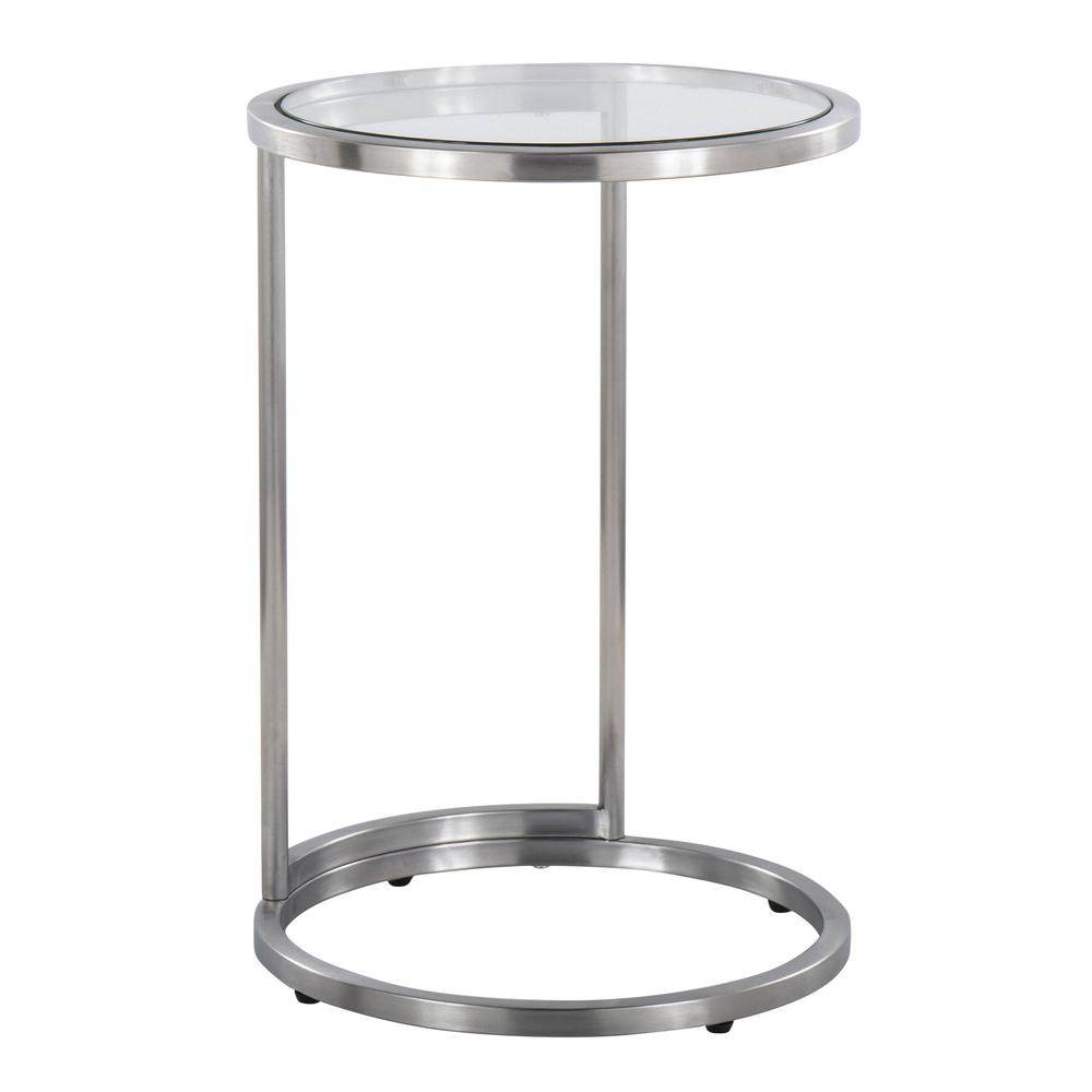 Stainless Steel, Clear Glass Round Zenn End Table