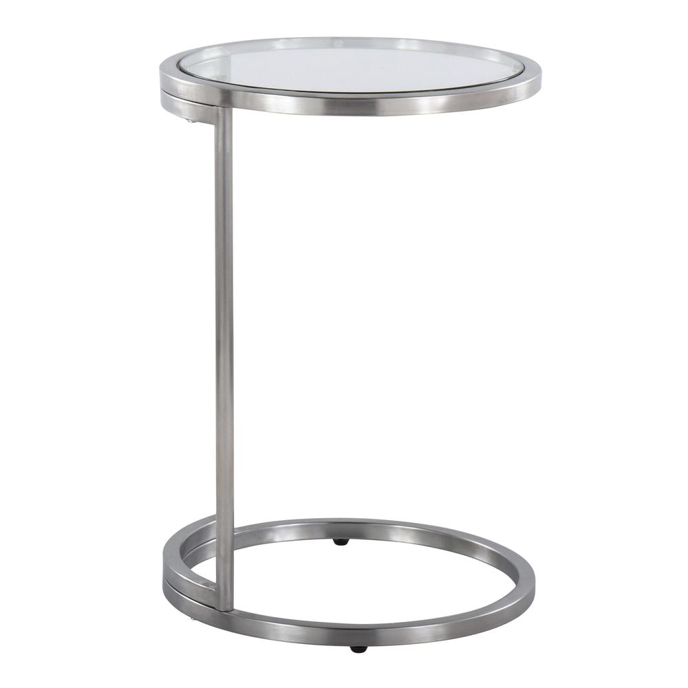 Stainless Steel, Clear Glass Round Zenn End Table