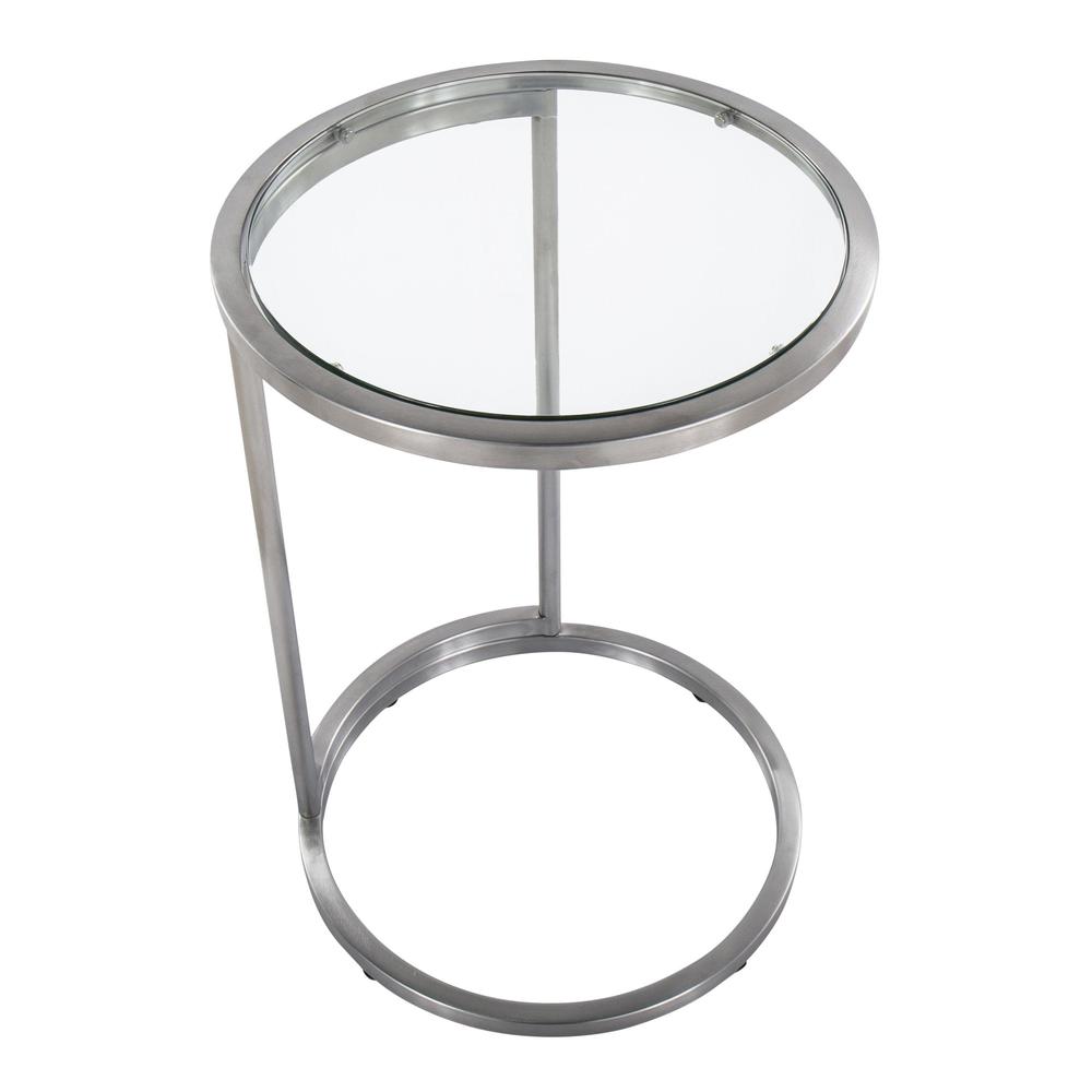 Stainless Steel, Clear Glass Round Zenn End Table