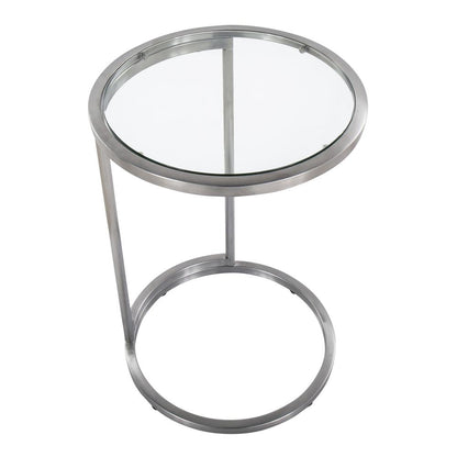 Stainless Steel, Clear Glass Round Zenn End Table