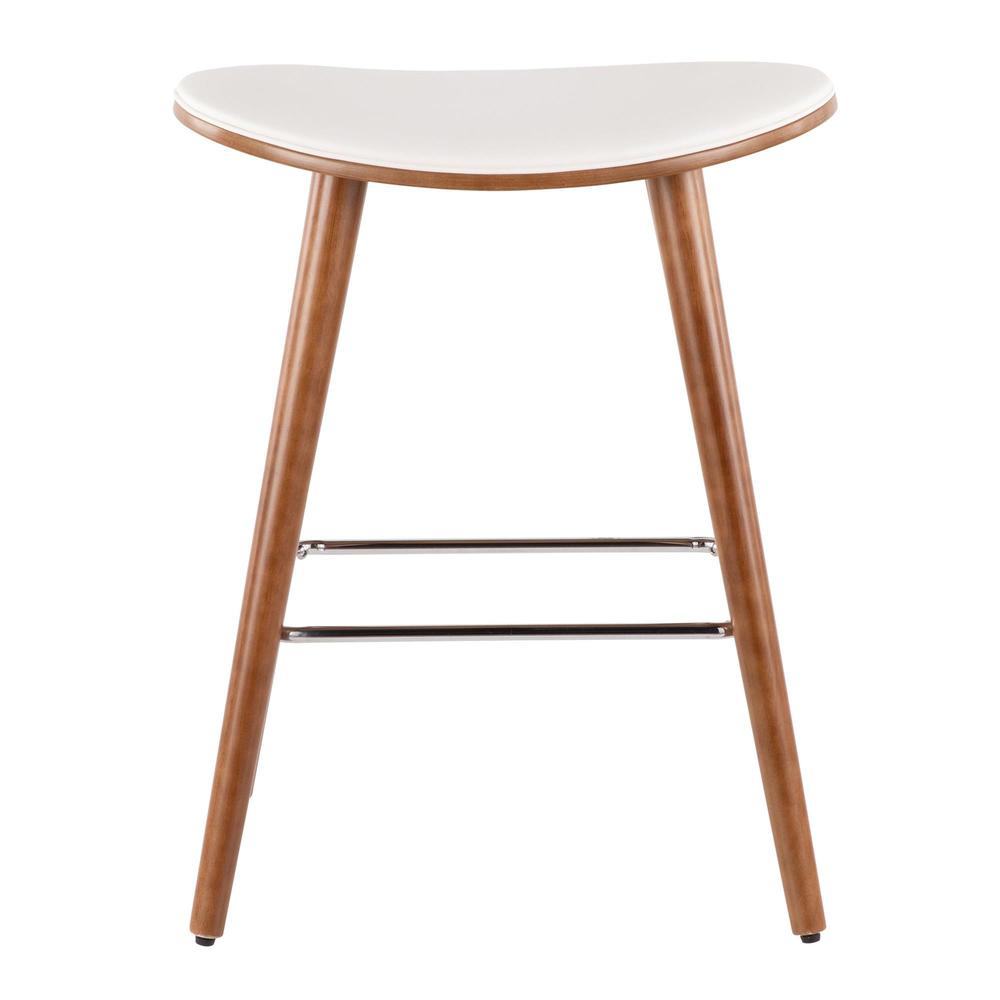 Walnut, White PU, Chrome Saddle Counter Stool - Set of 2