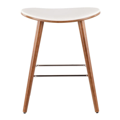 Walnut, White PU, Chrome Saddle Counter Stool - Set of 2