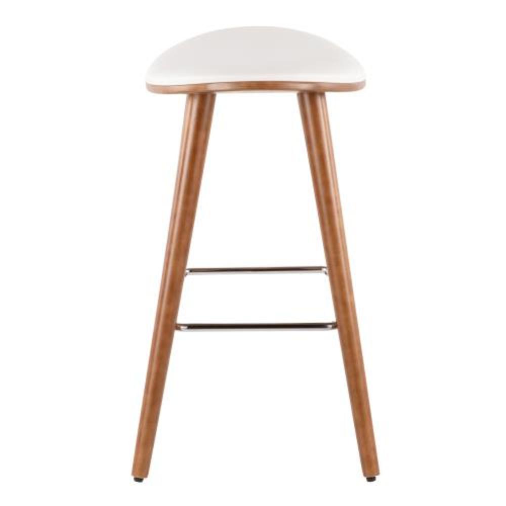 Walnut, White PU, Chrome Saddle Counter Stool - Set of 2