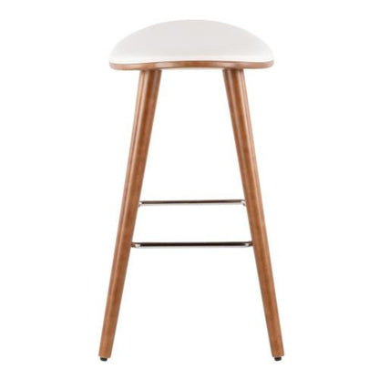 Walnut, White PU, Chrome Saddle Counter Stool - Set of 2