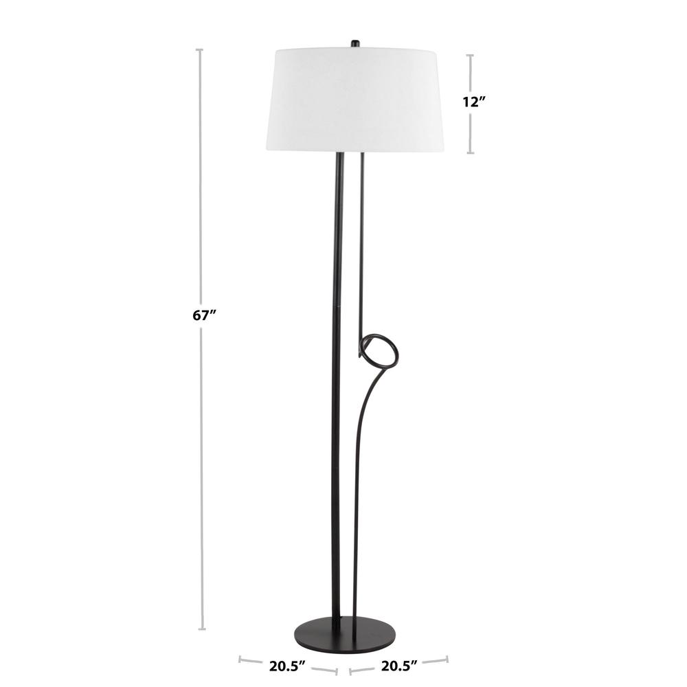 Black Steel, White Linen Shadow Floor Lamp