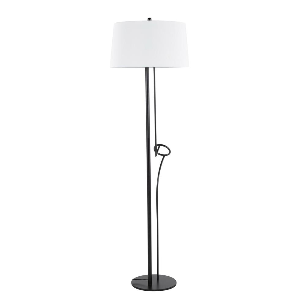 Black Steel, White Linen Shadow Floor Lamp