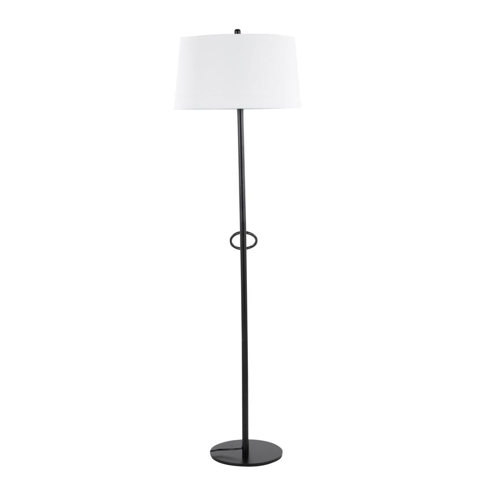 Black Steel, White Linen Shadow Floor Lamp