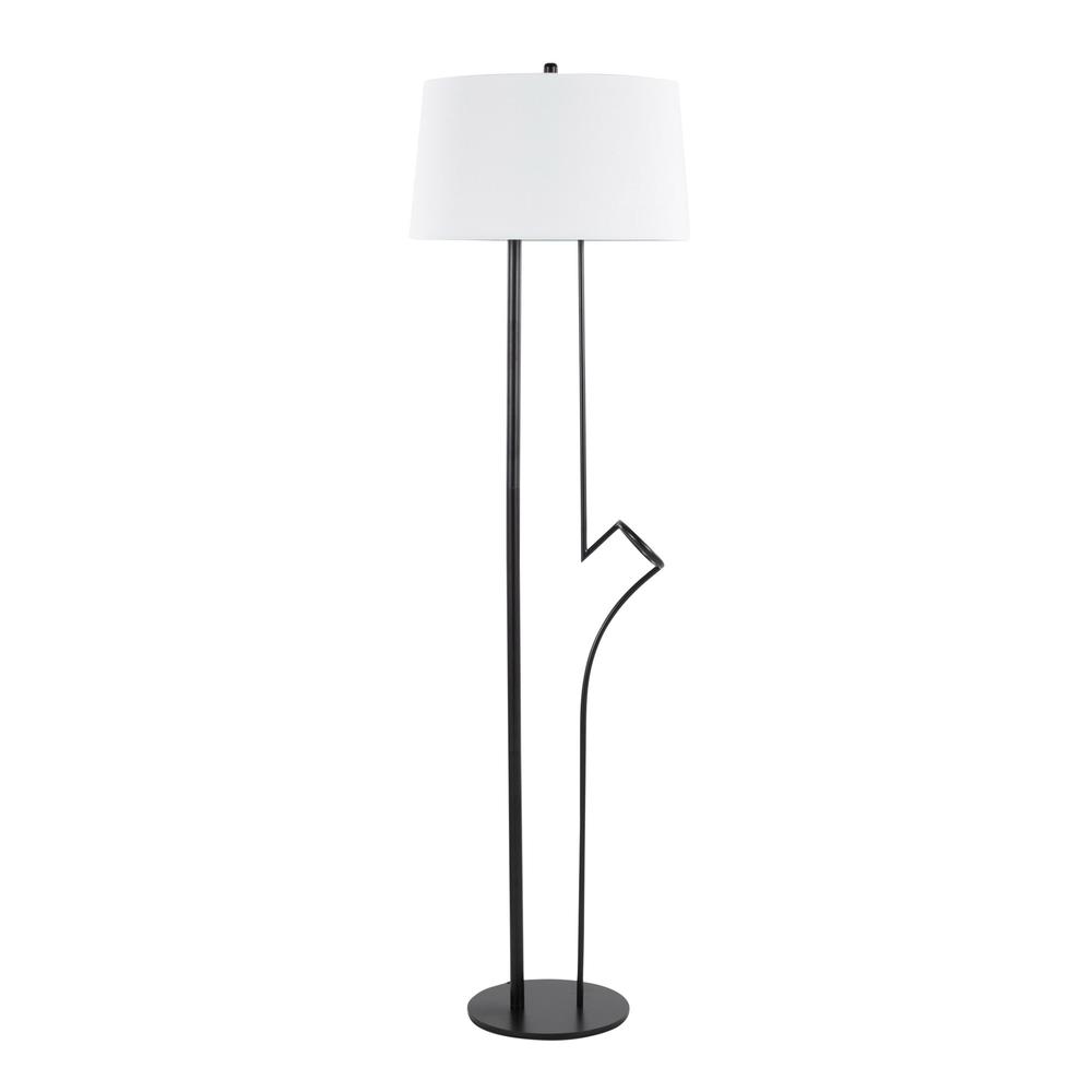 Black Steel, White Linen Shadow Floor Lamp