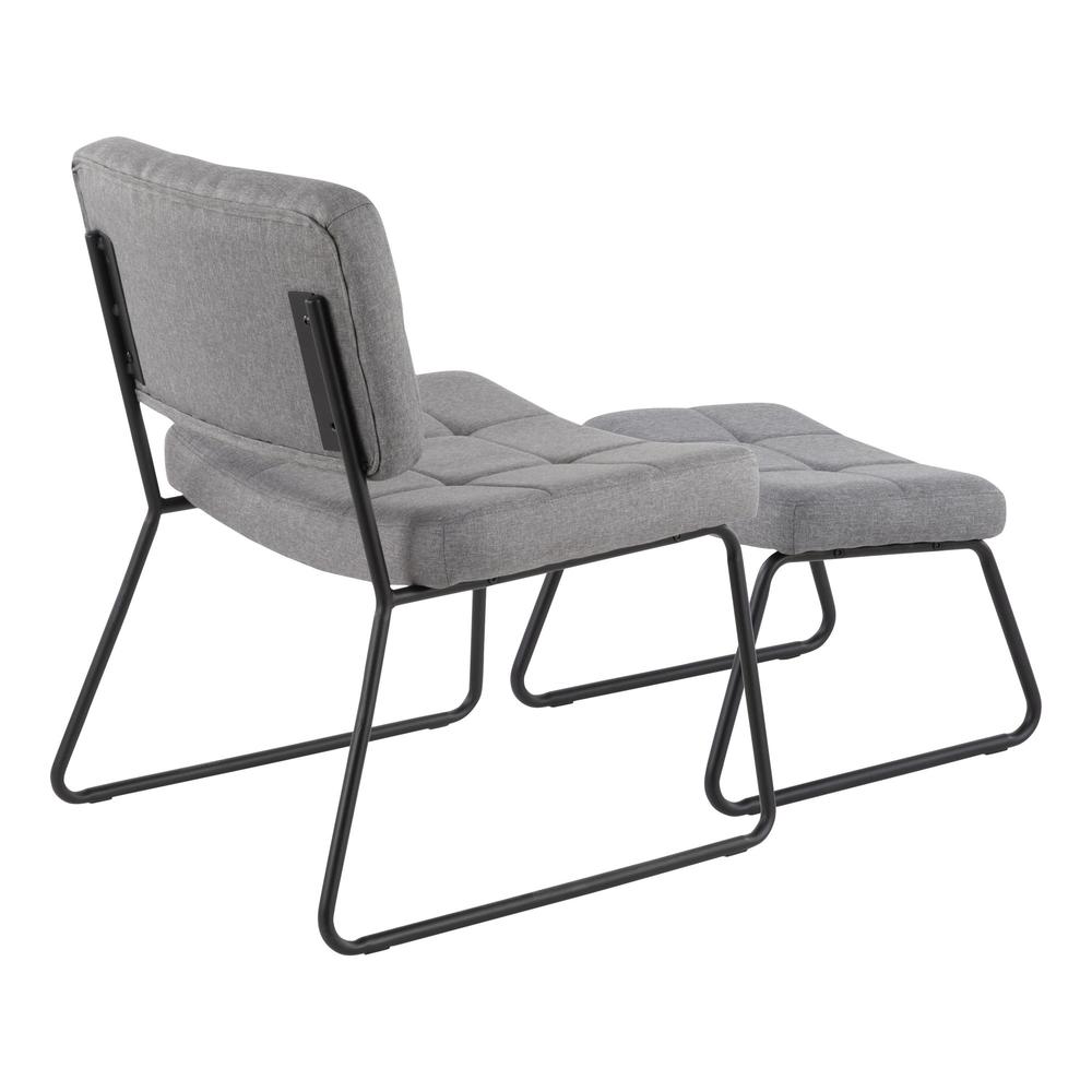 Black Steel, Grey Fabric Stout Lounge Chair + Ottoman