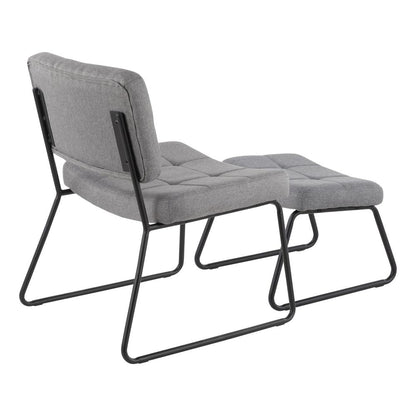 Black Steel, Grey Fabric Stout Lounge Chair + Ottoman