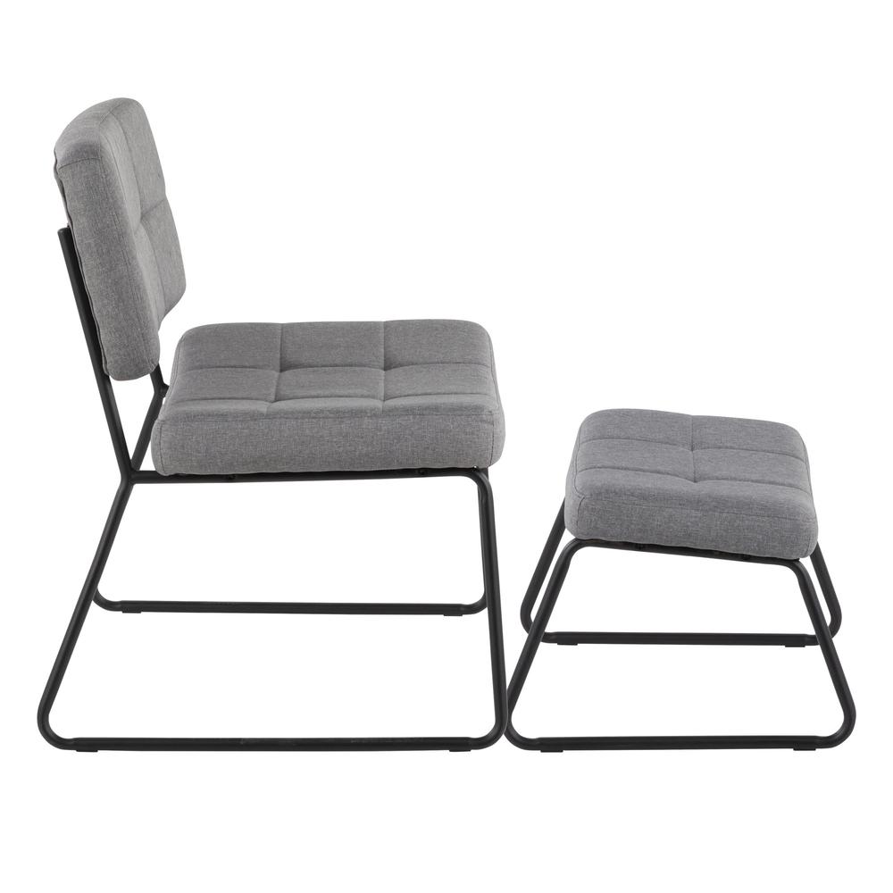 Black Steel, Grey Fabric Stout Lounge Chair + Ottoman