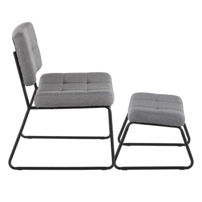 Black Steel, Grey Fabric Stout Lounge Chair + Ottoman