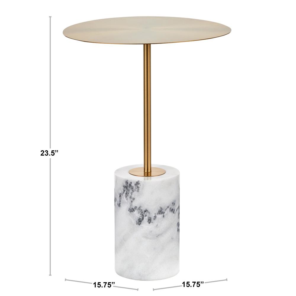 Gold Metal, White Marble Symbol Side Table
