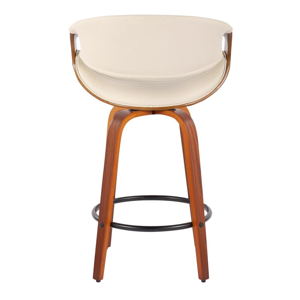 Walnut Wood, Cream PU, Black Metal Symphony Counter Stool - Set of 2