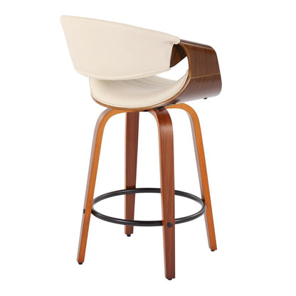 Walnut Wood, Cream PU, Black Metal Symphony Counter Stool - Set of 2