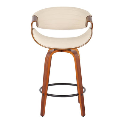 Walnut Wood, Cream PU, Black Metal Symphony Counter Stool - Set of 2
