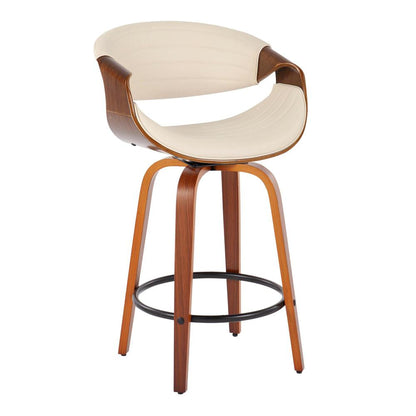 Walnut Wood, Cream PU, Black Metal Symphony Counter Stool - Set of 2