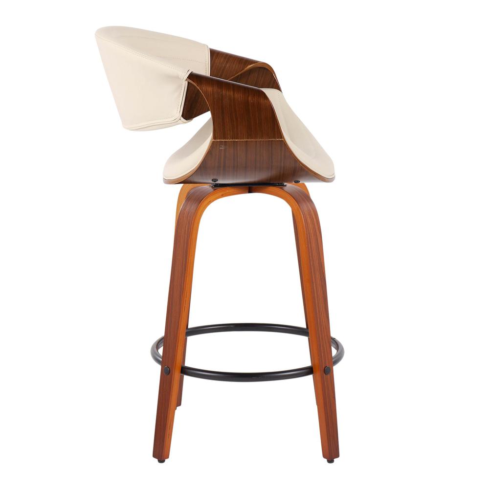 Walnut Wood, Cream PU, Black Metal Symphony Counter Stool - Set of 2