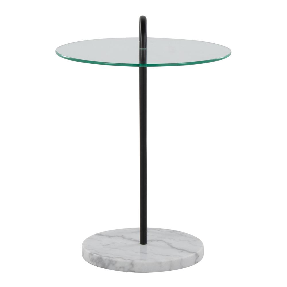 White Marble, Black Metal, Clear Glass Claire Side Table