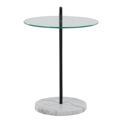 White Marble, Black Metal, Clear Glass Claire Side Table