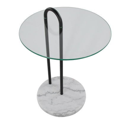 White Marble, Black Metal, Clear Glass Claire Side Table