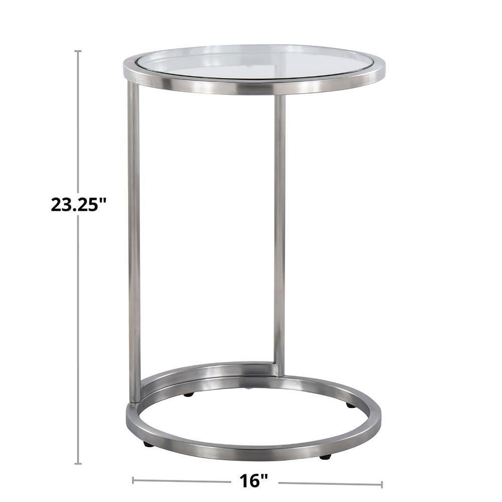 Stainless Steel, Clear Glass Round Zenn End Table