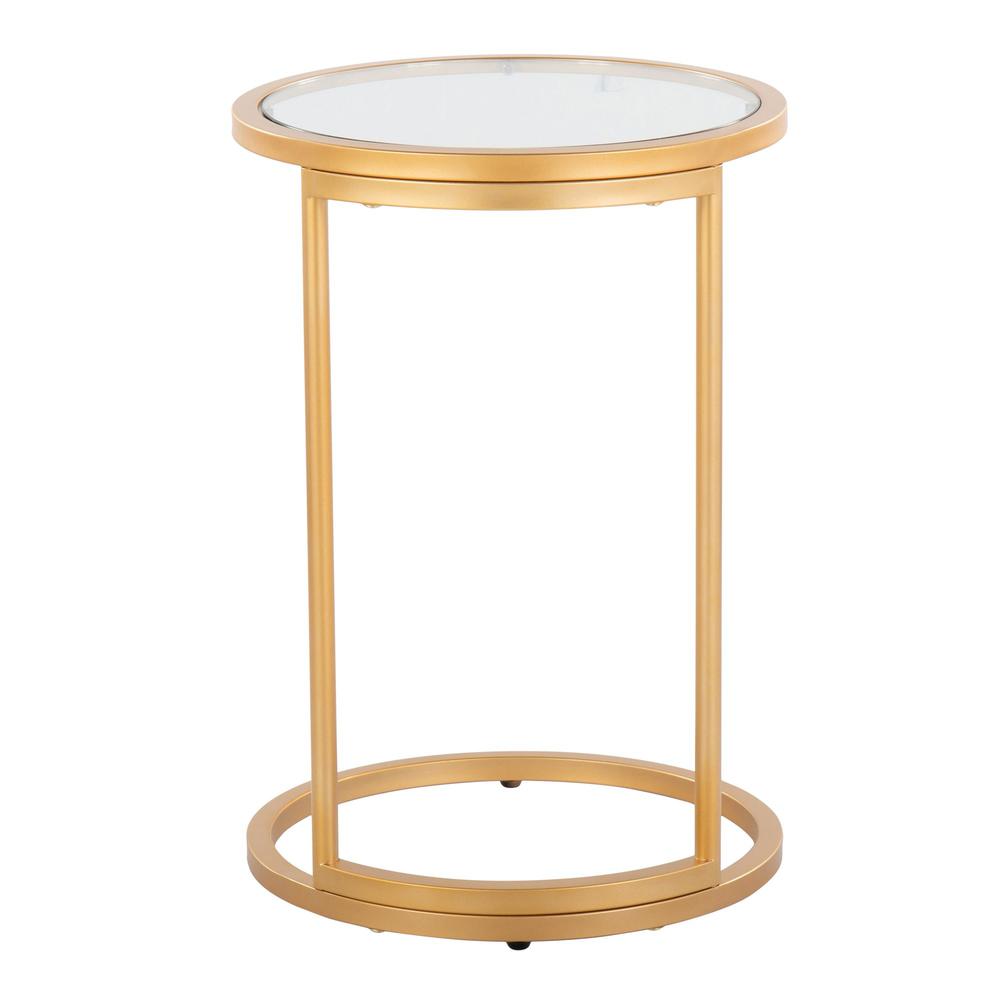 Gold Metal, Clear Glass Round Zenn End Table