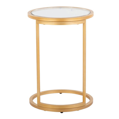 Gold Metal, Clear Glass Round Zenn End Table