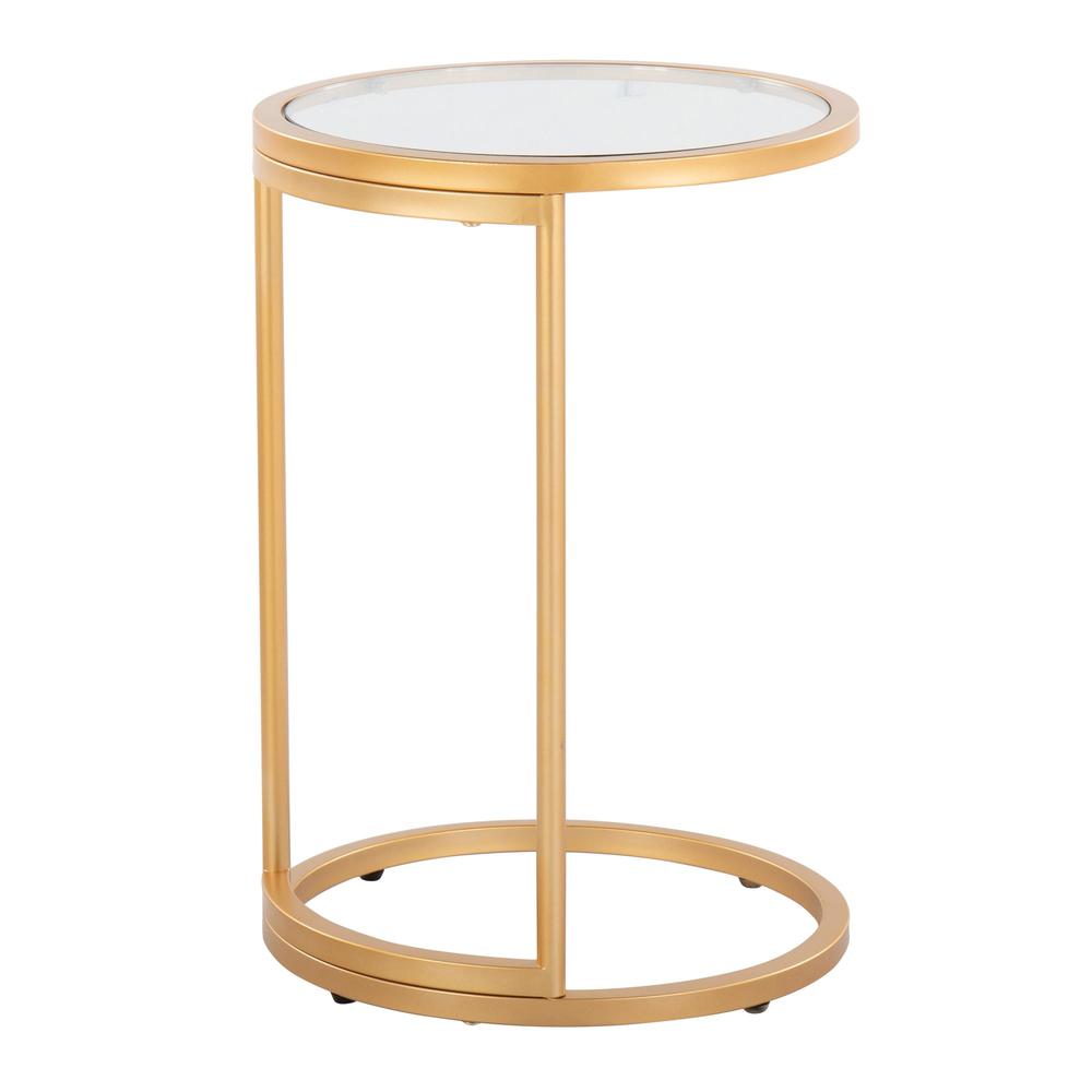 Gold Metal, Clear Glass Round Zenn End Table