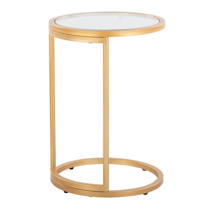 Gold Metal, Clear Glass Round Zenn End Table