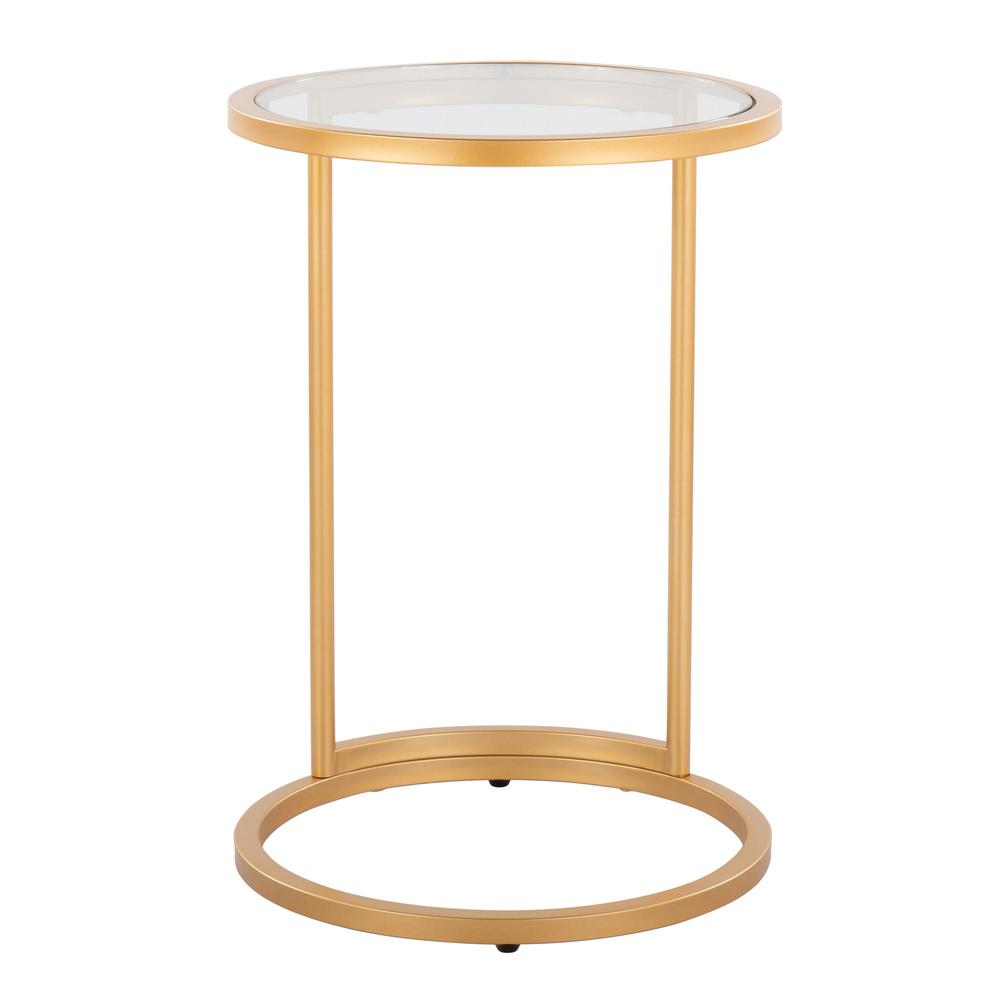 Gold Metal, Clear Glass Round Zenn End Table