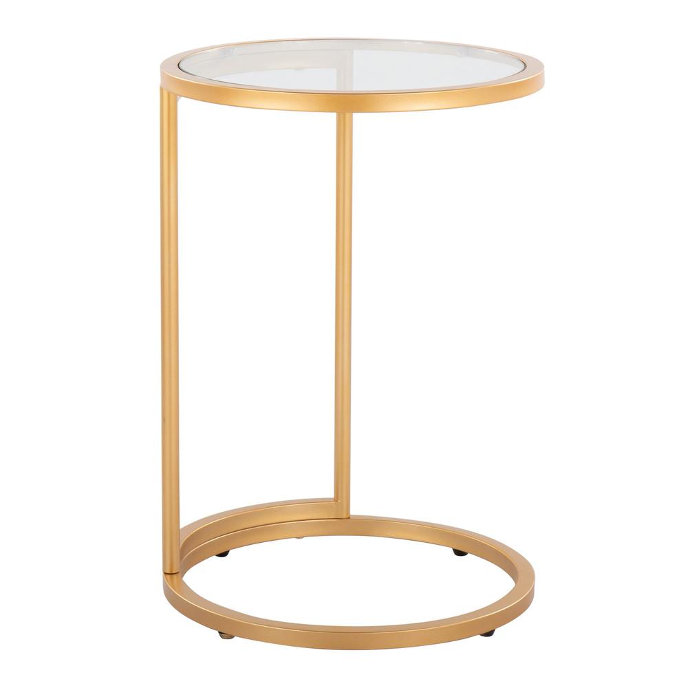 Gold Metal, Clear Glass Round Zenn End Table