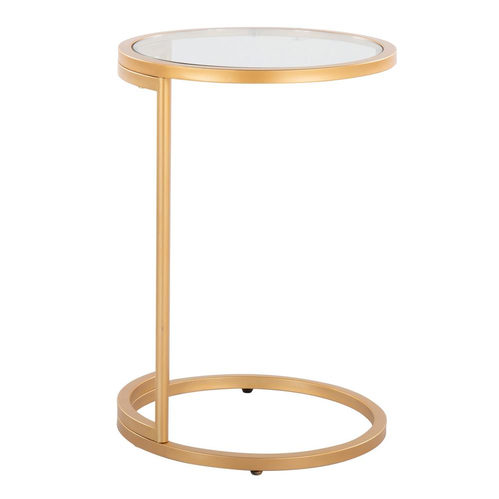 Gold Metal, Clear Glass Round Zenn End Table