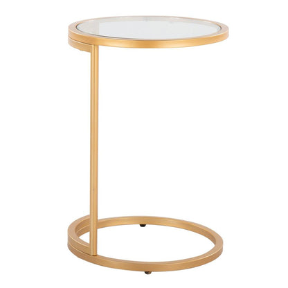 Gold Metal, Clear Glass Round Zenn End Table