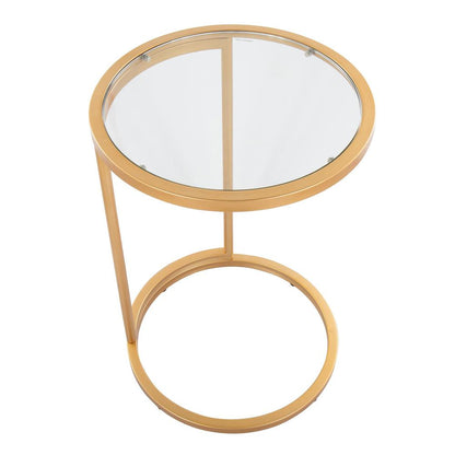 Gold Metal, Clear Glass Round Zenn End Table