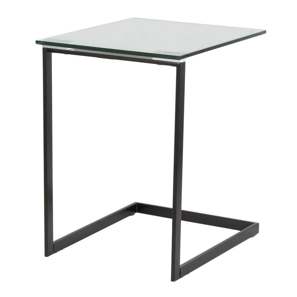 Black Metal, Clear Glass Zenn End Table