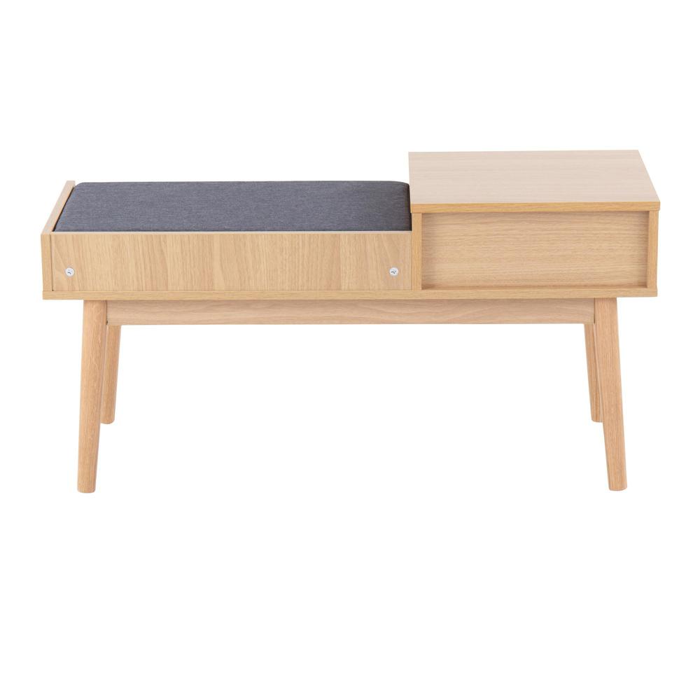 Natural Wood, Grey Fabric Telephone Bench