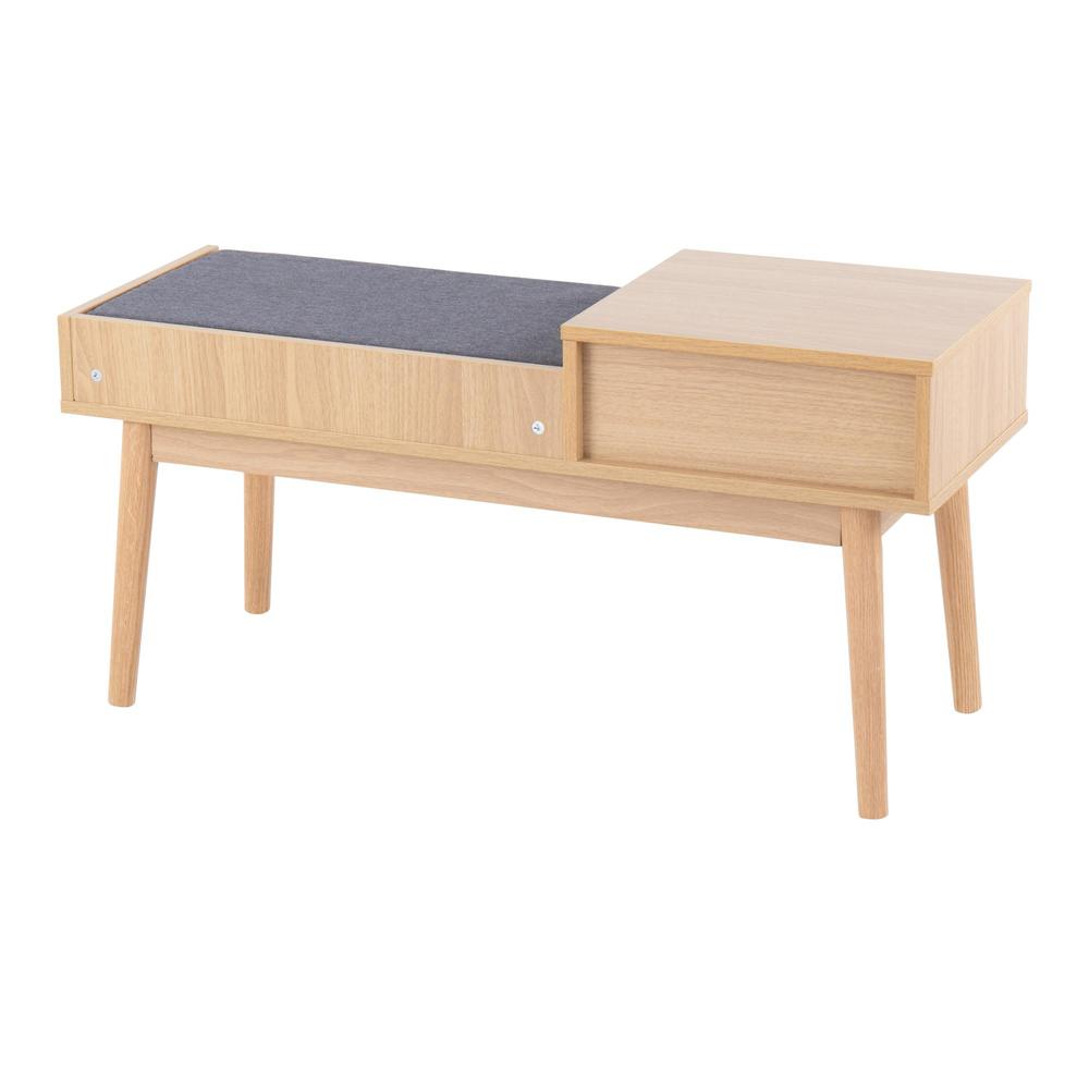 Natural Wood, Grey Fabric Telephone Bench