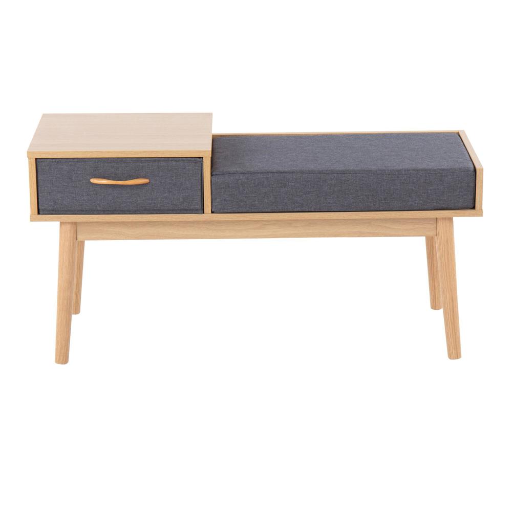 Natural Wood, Grey Fabric Telephone Bench