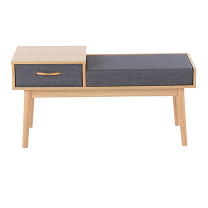 Natural Wood, Grey Fabric Telephone Bench