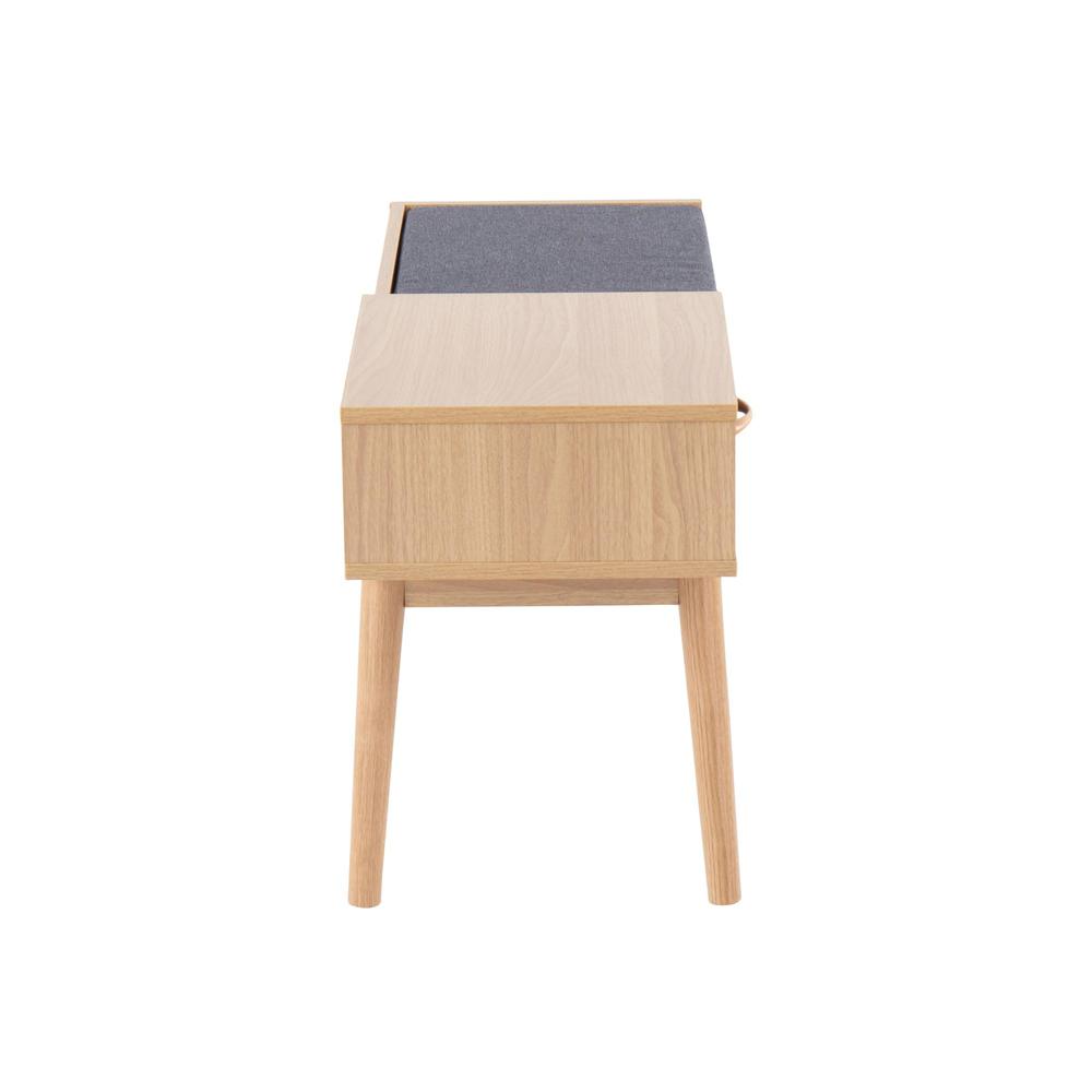 Natural Wood, Grey Fabric Telephone Bench