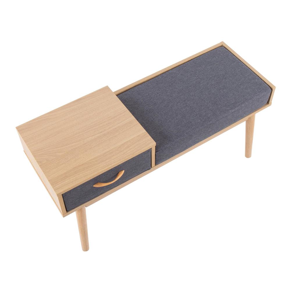 Natural Wood, Grey Fabric Telephone Bench